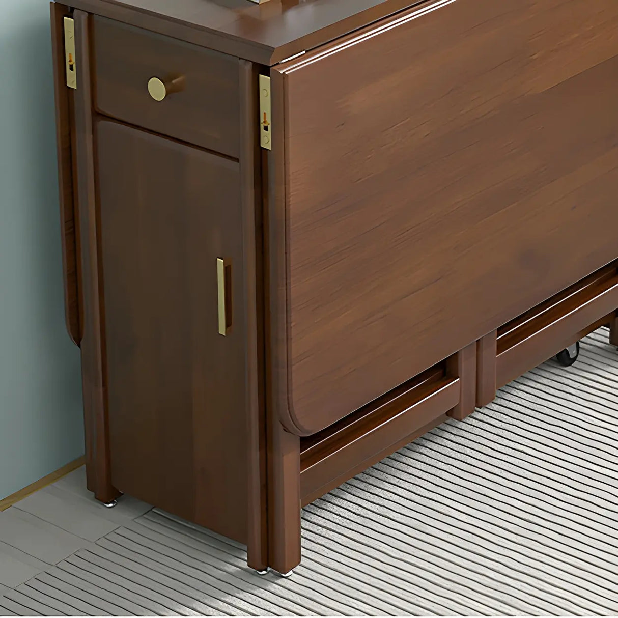 Classic Rectangular Wood Storage Folding Dining Table Image - 8