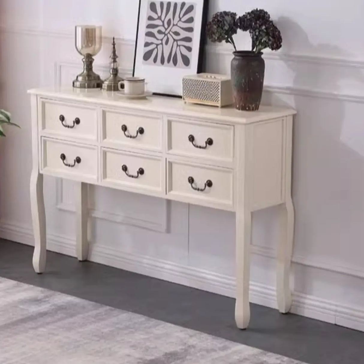 Classic Rectangular Wooden Brown Storage Console Table Image - 19