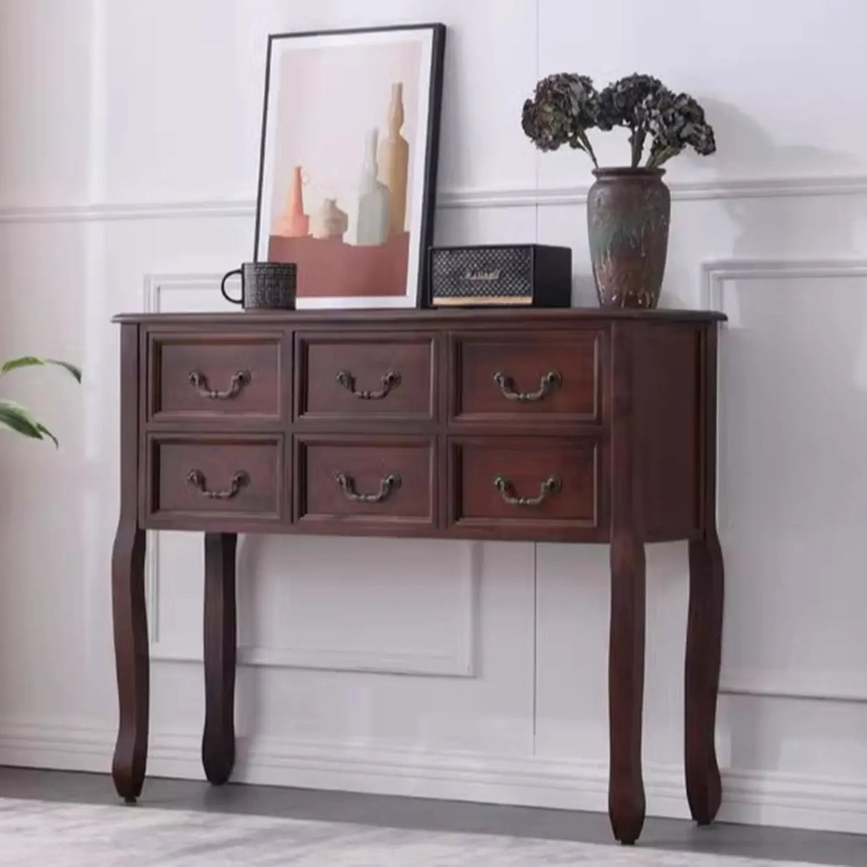 Classic Rectangular Wooden Brown Storage Console Table Image - 24