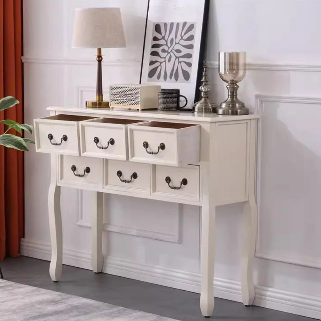 Classic Rectangular Wooden Brown Storage Console Table Image - 4