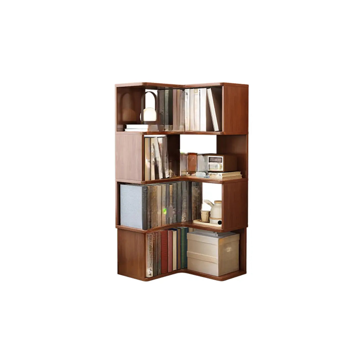 Classic Rubberwood L-Shape Corner Tall Bookcase Brown Image - 13