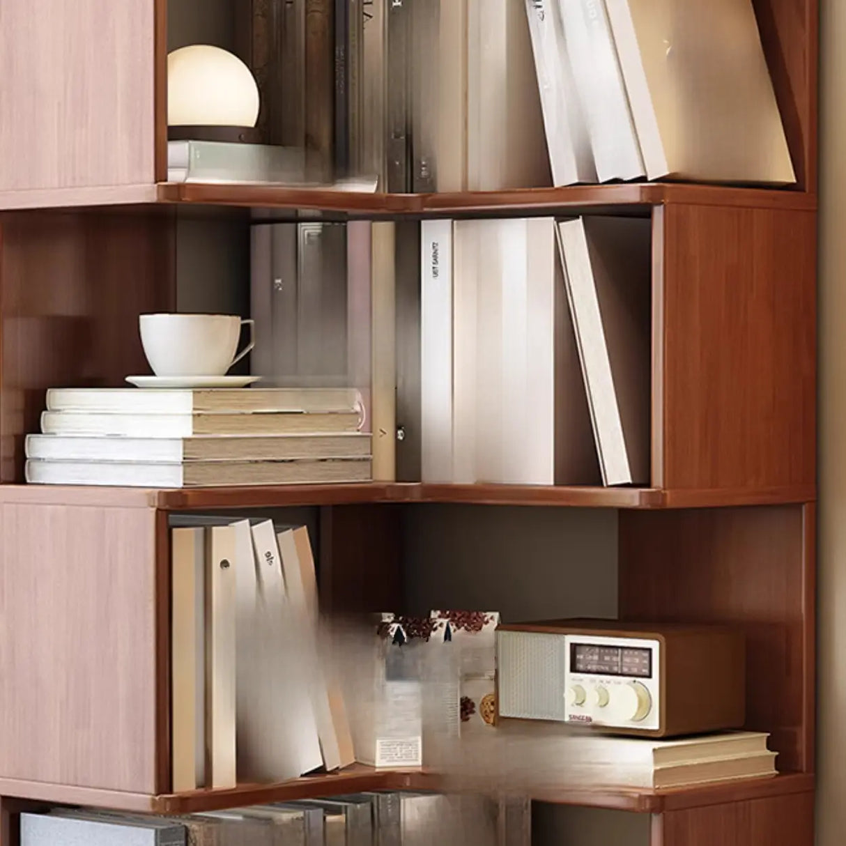 Classic Rubberwood L-Shape Corner Tall Bookcase Brown Image - 14