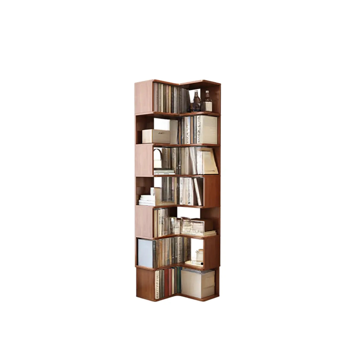 Classic Rubberwood L-Shape Corner Tall Bookcase Brown Image - 17