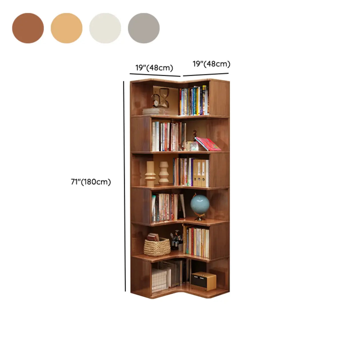 Classic Rubberwood L-Shape Corner Tall Bookcase Brown Image - 20