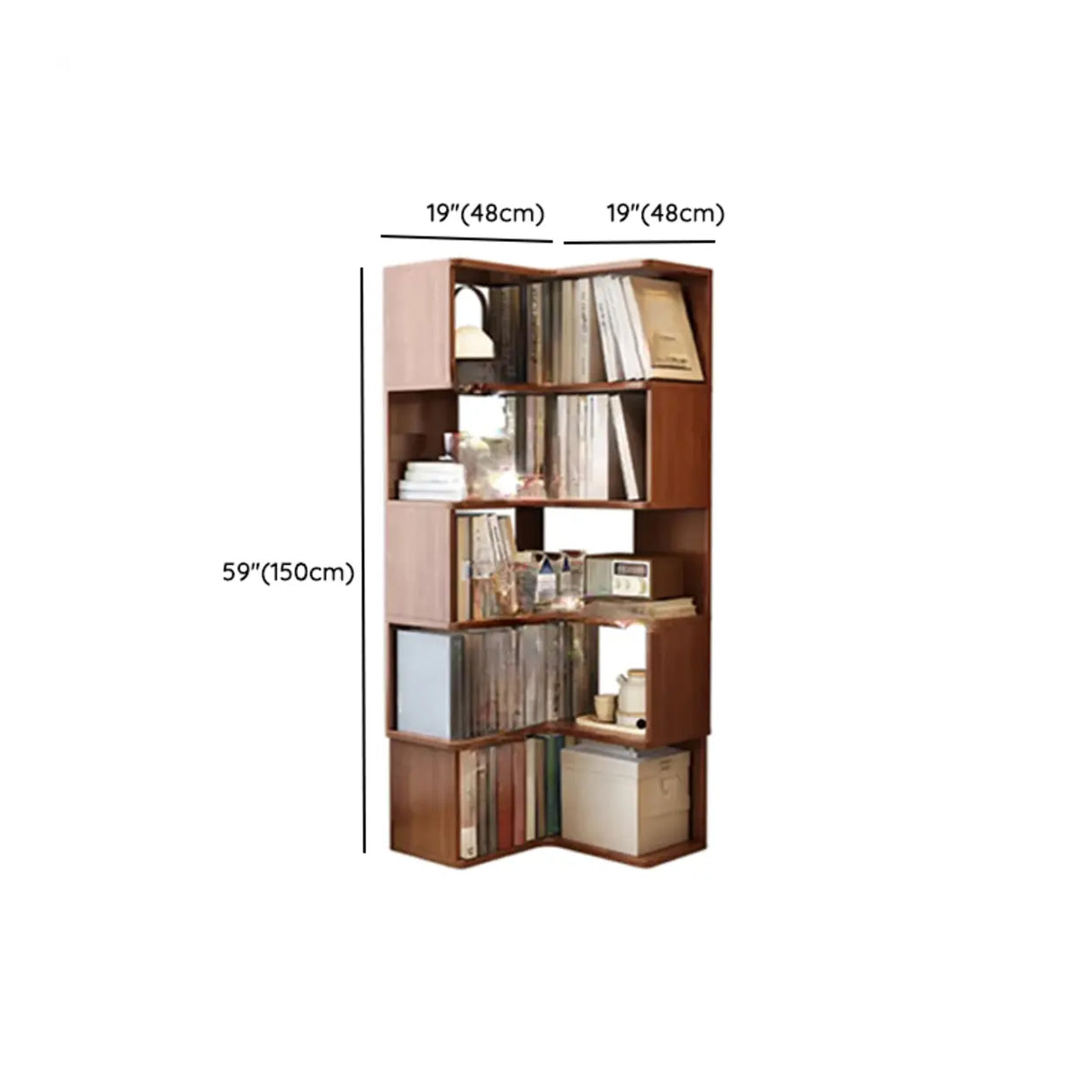 Classic Rubberwood L-Shape Corner Tall Bookcase Brown Image - 21