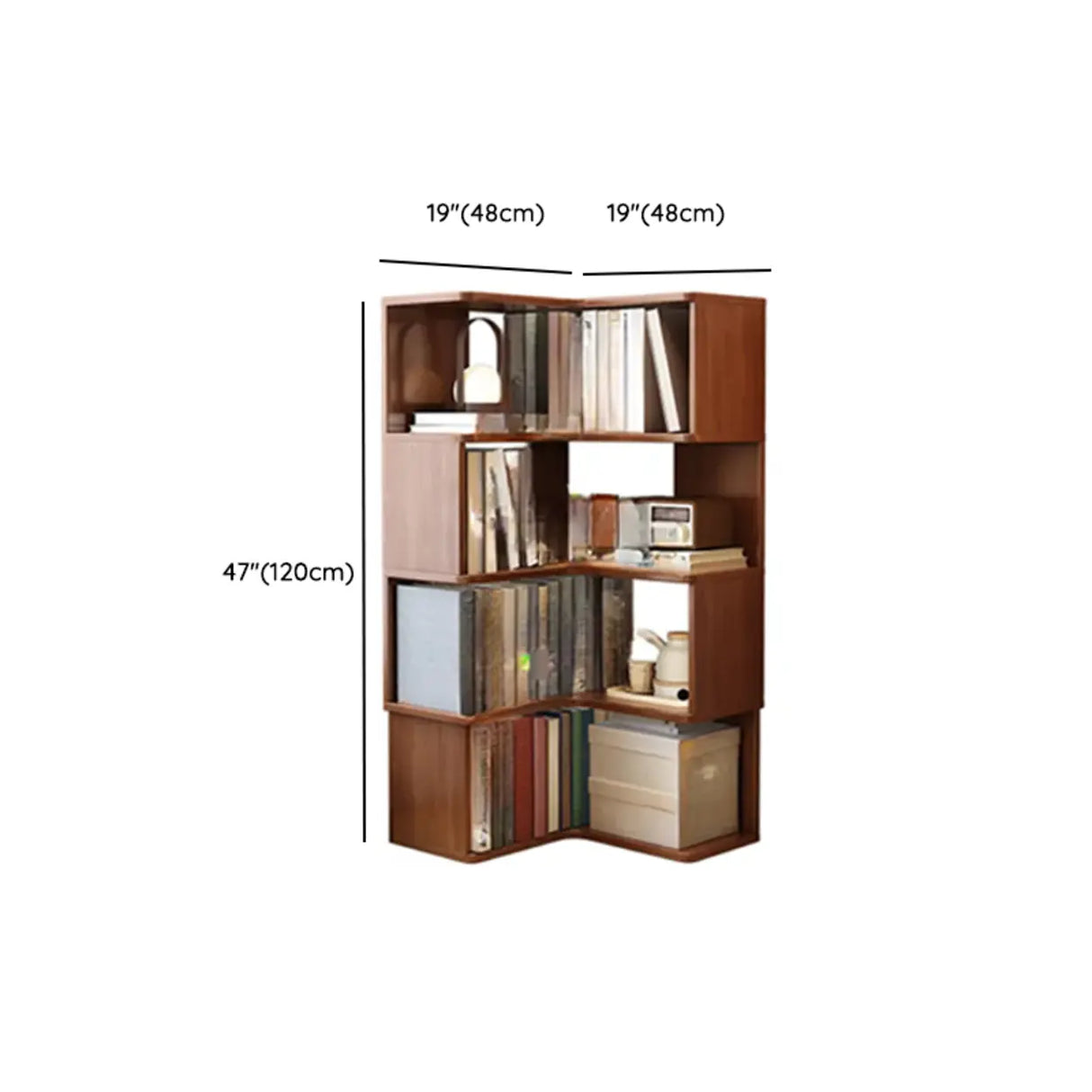 Classic Rubberwood L-Shape Corner Tall Bookcase Brown Image - 22