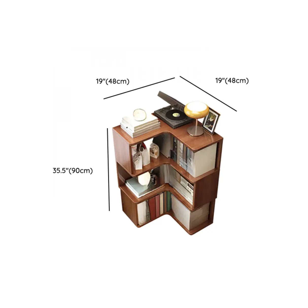 Classic Rubberwood L-Shape Corner Tall Bookcase Brown Image - 23
