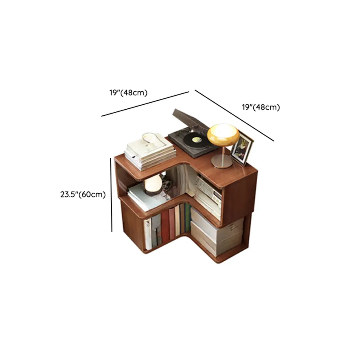 Classic Rubberwood L-Shape Corner Tall Bookcase Brown Image - 24