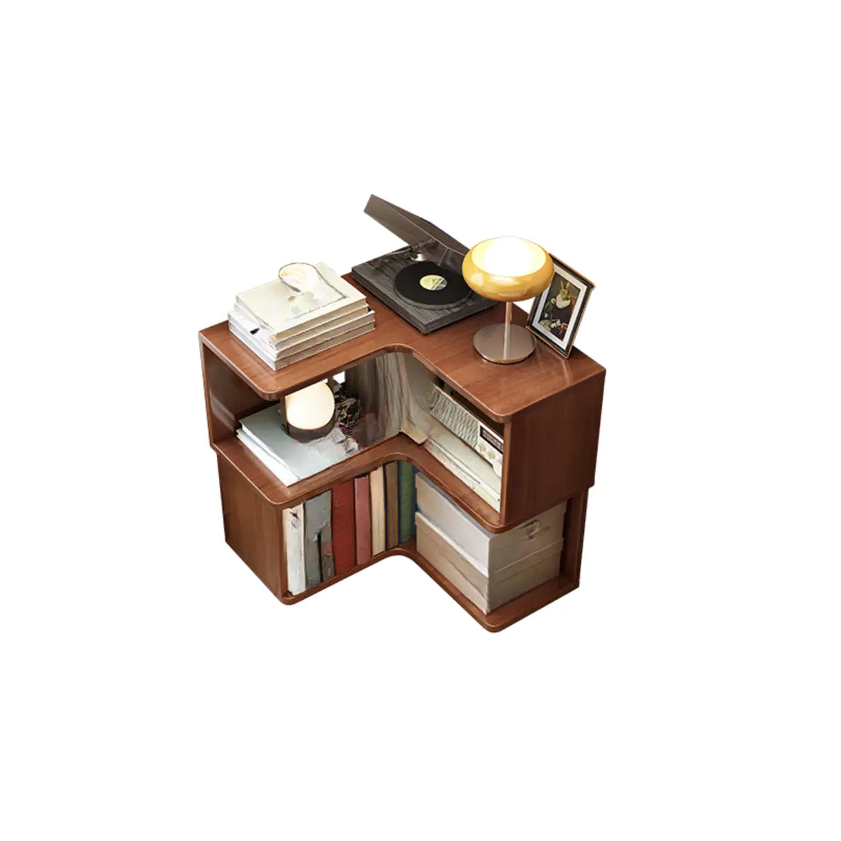 Classic Rubberwood L-Shape Corner Tall Bookcase Brown Image - 9