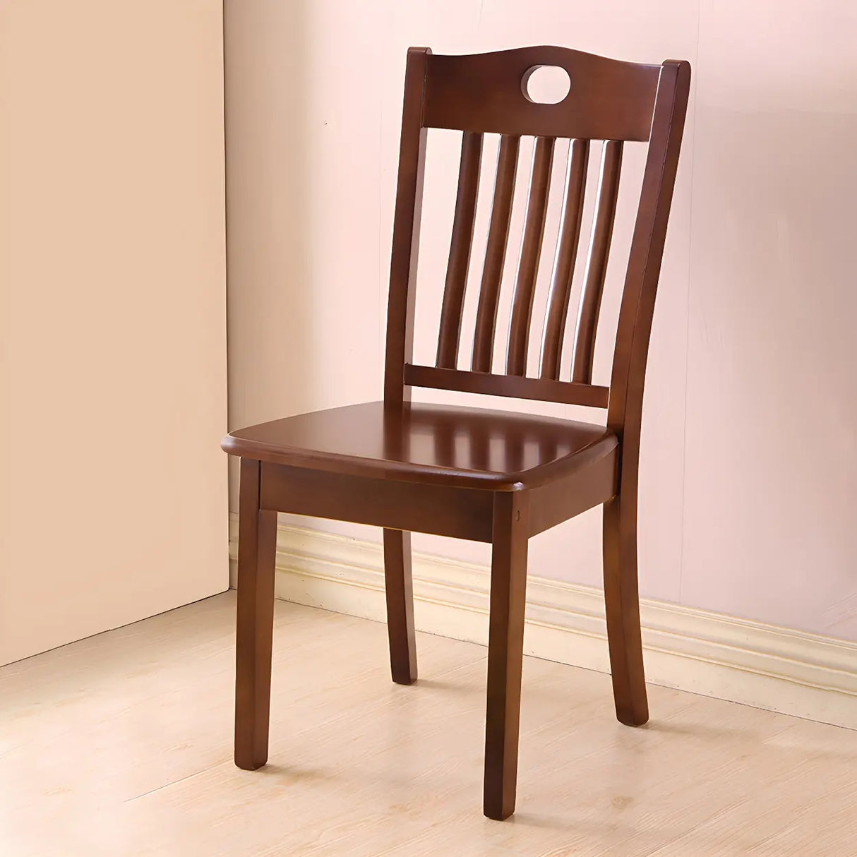 Classic Rubberwood Ladder Slat Back Dining Side Chair Image - 1