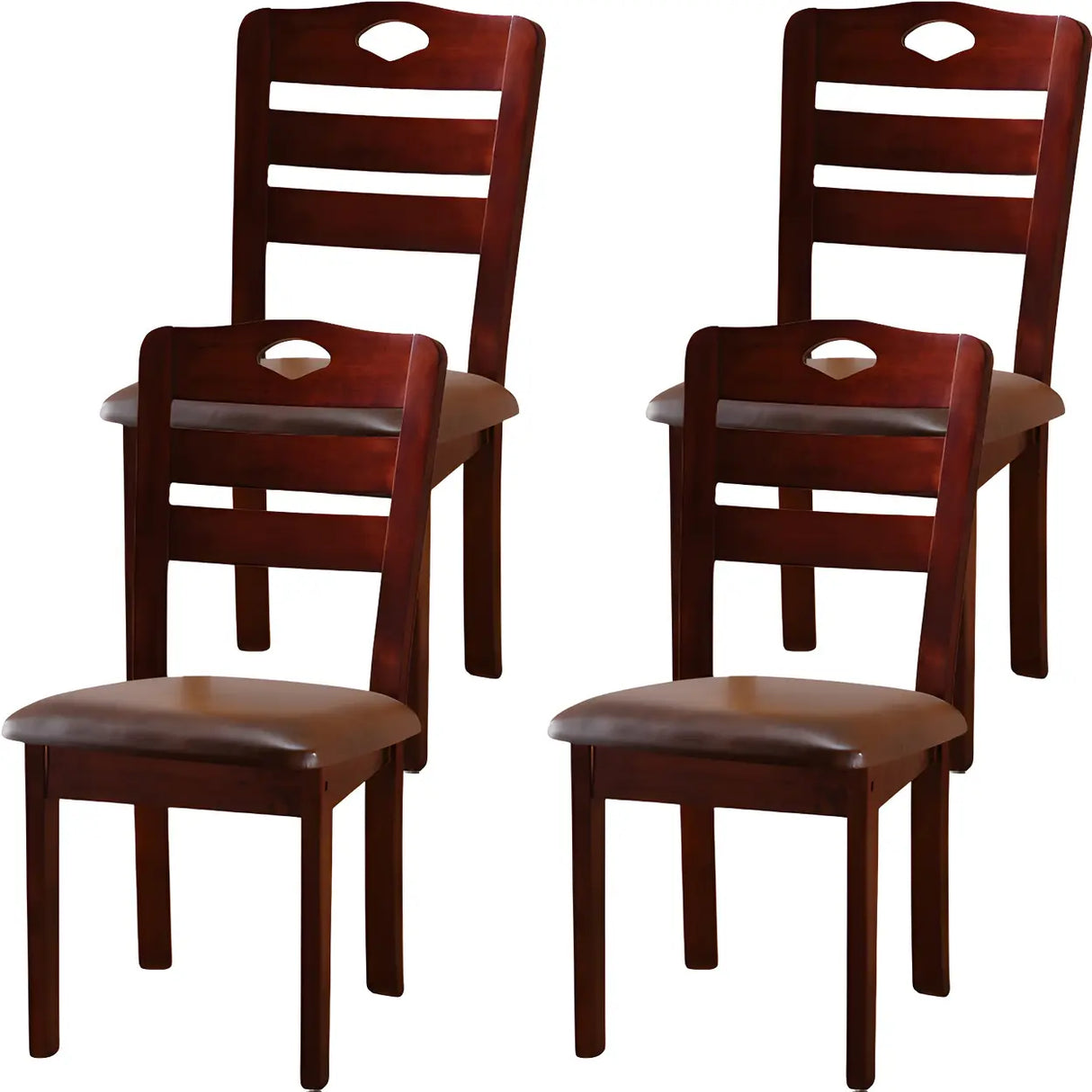 Classic Rubberwood Ladder Slat Back Dining Side Chair Image - 19