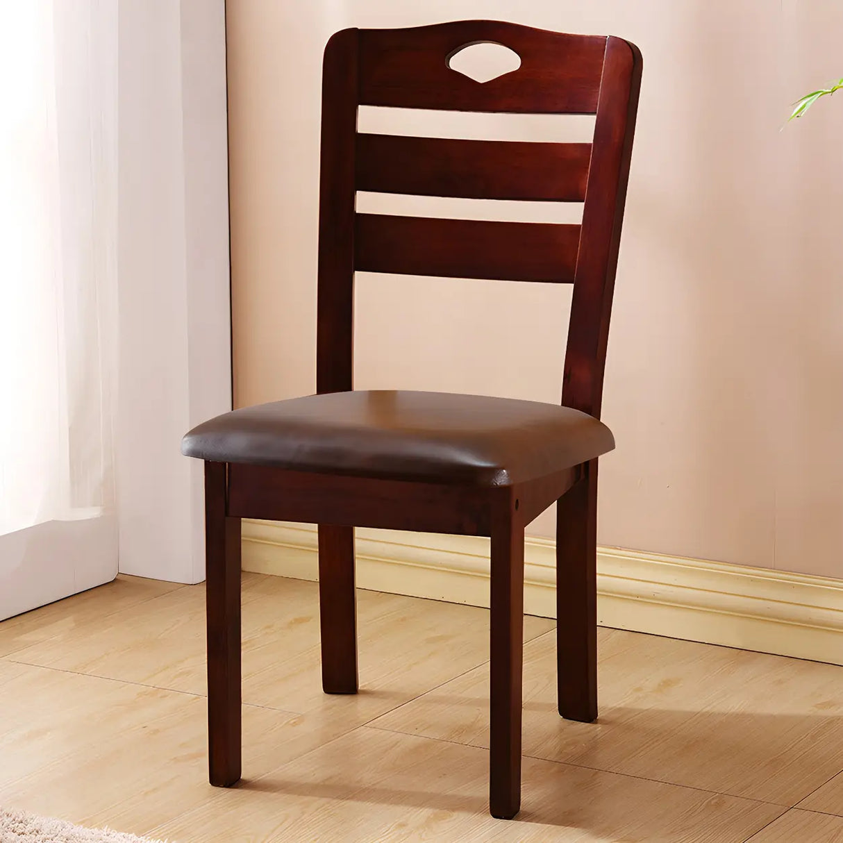 Classic Rubberwood Ladder Slat Back Dining Side Chair Image - 20