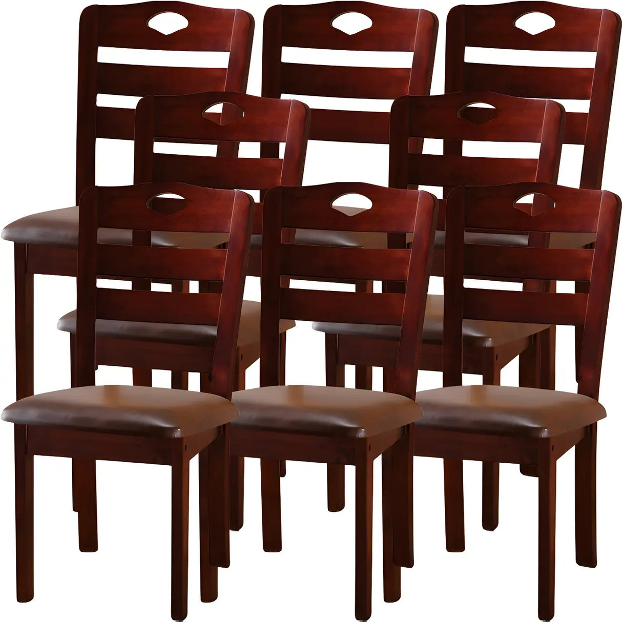 Classic Rubberwood Ladder Slat Back Dining Side Chair Image - 22
