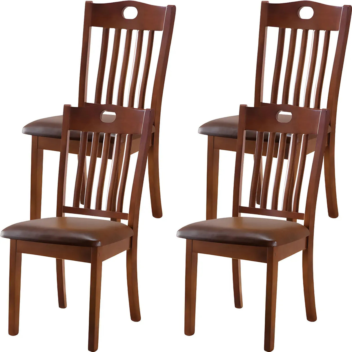 Classic Rubberwood Ladder Slat Back Dining Side Chair Image - 3