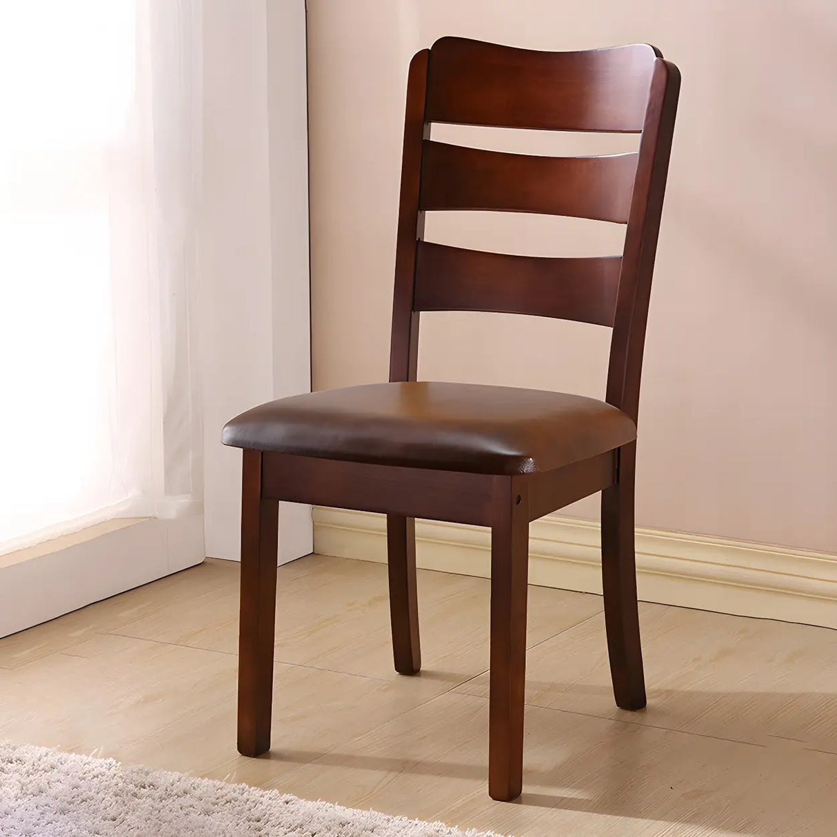 Classic Rubberwood Ladder Slat Back Dining Side Chair Image - 4