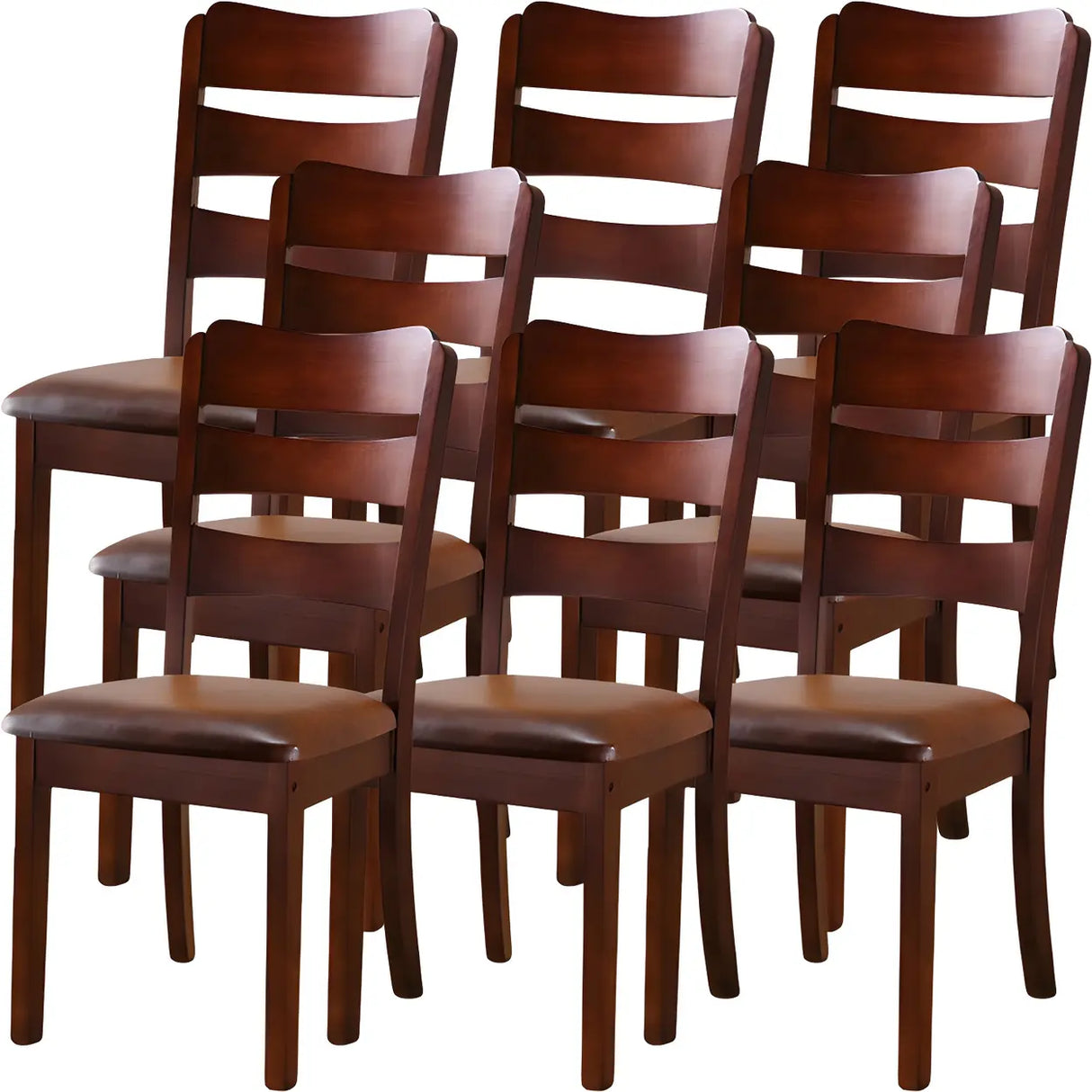 Classic Rubberwood Ladder Slat Back Dining Side Chair Image - 58