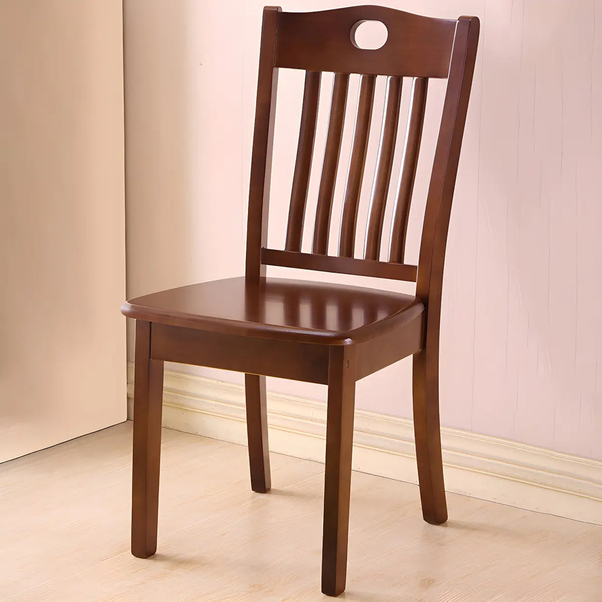 Classic Rubberwood Ladder Slat Back Dining Side Chair Image - 5