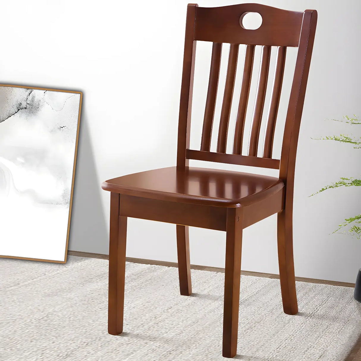 Classic Rubberwood Ladder Slat Back Dining Side Chair Image - 7
