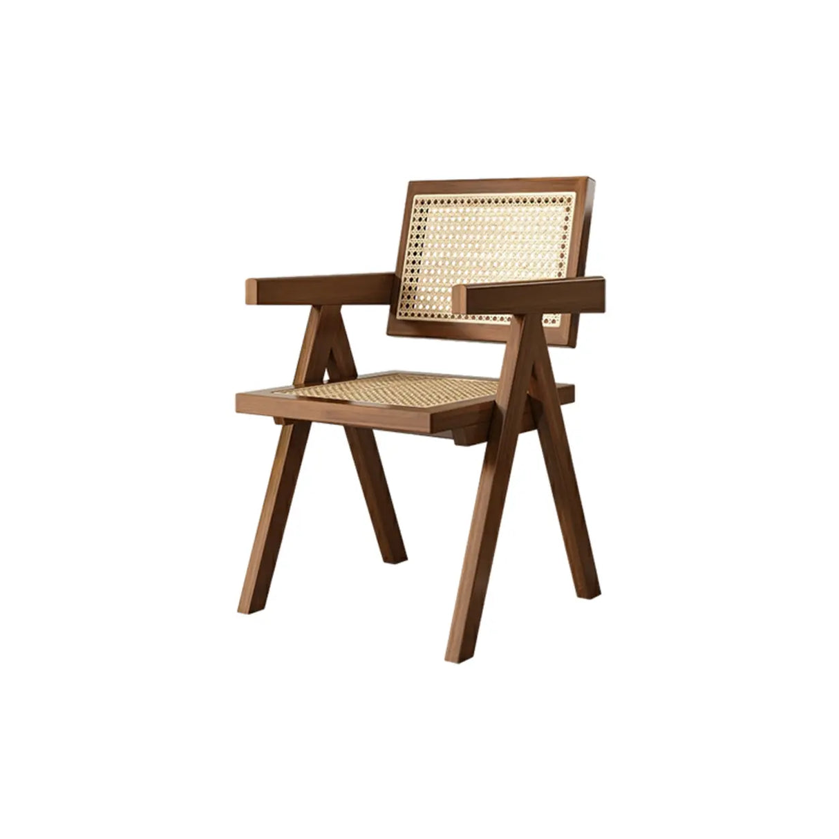 Classic Rubberwood Wicker Rattan Dining Chair with Arms Image - 10