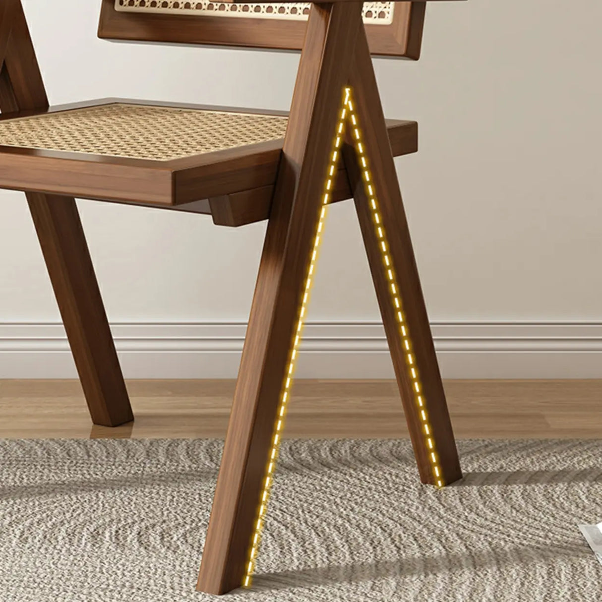 Classic Rubberwood Wicker Rattan Dining Chair with Arms Image - 12