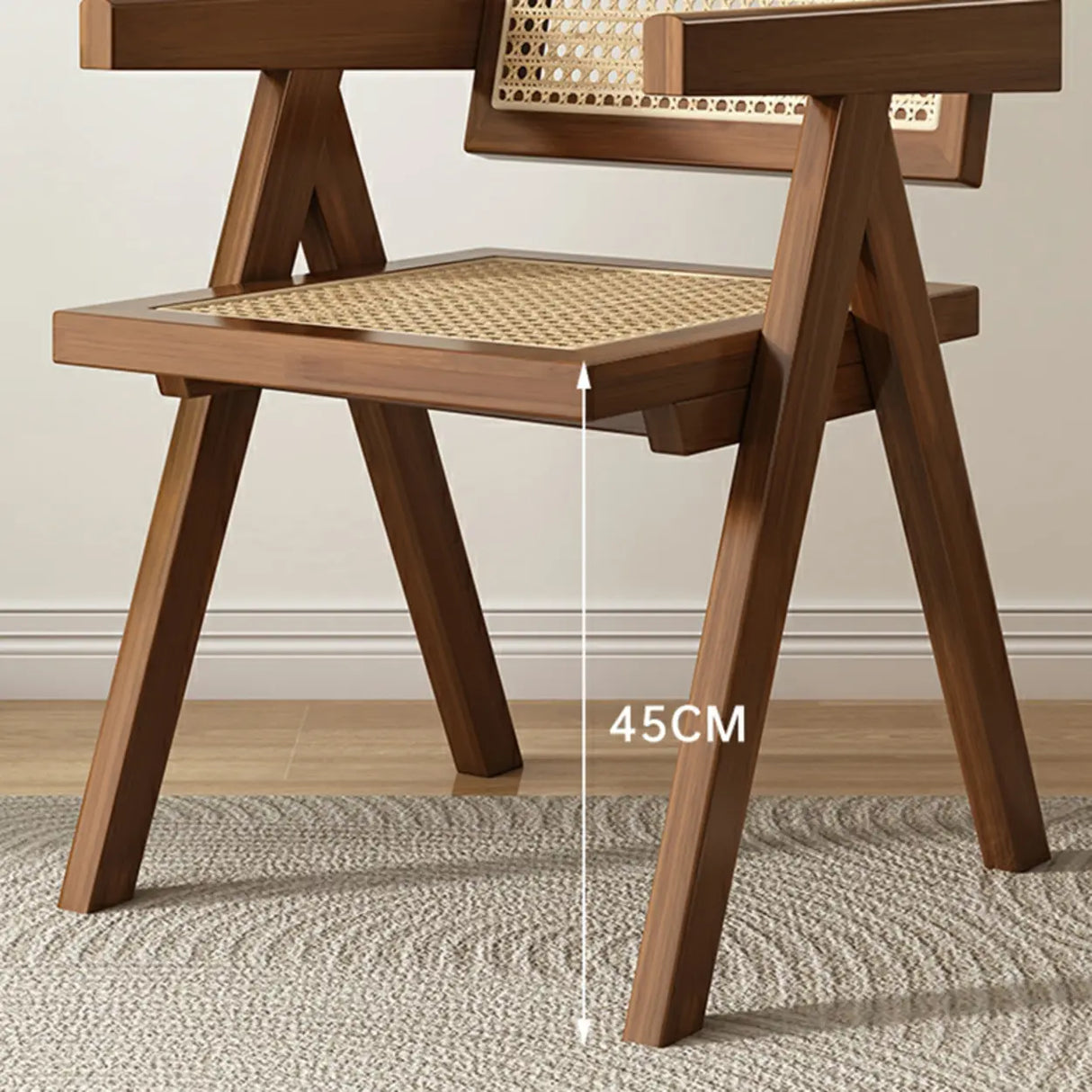 Classic Rubberwood Wicker Rattan Dining Chair with Arms Image - 16