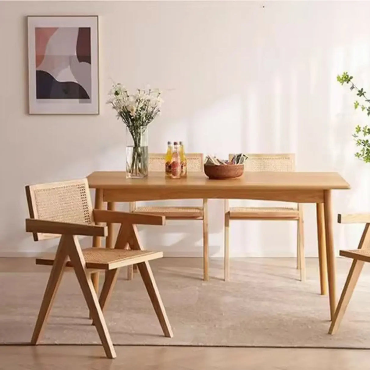 Classic Rubberwood Wicker Rattan Dining Chair with Arms Image - 6