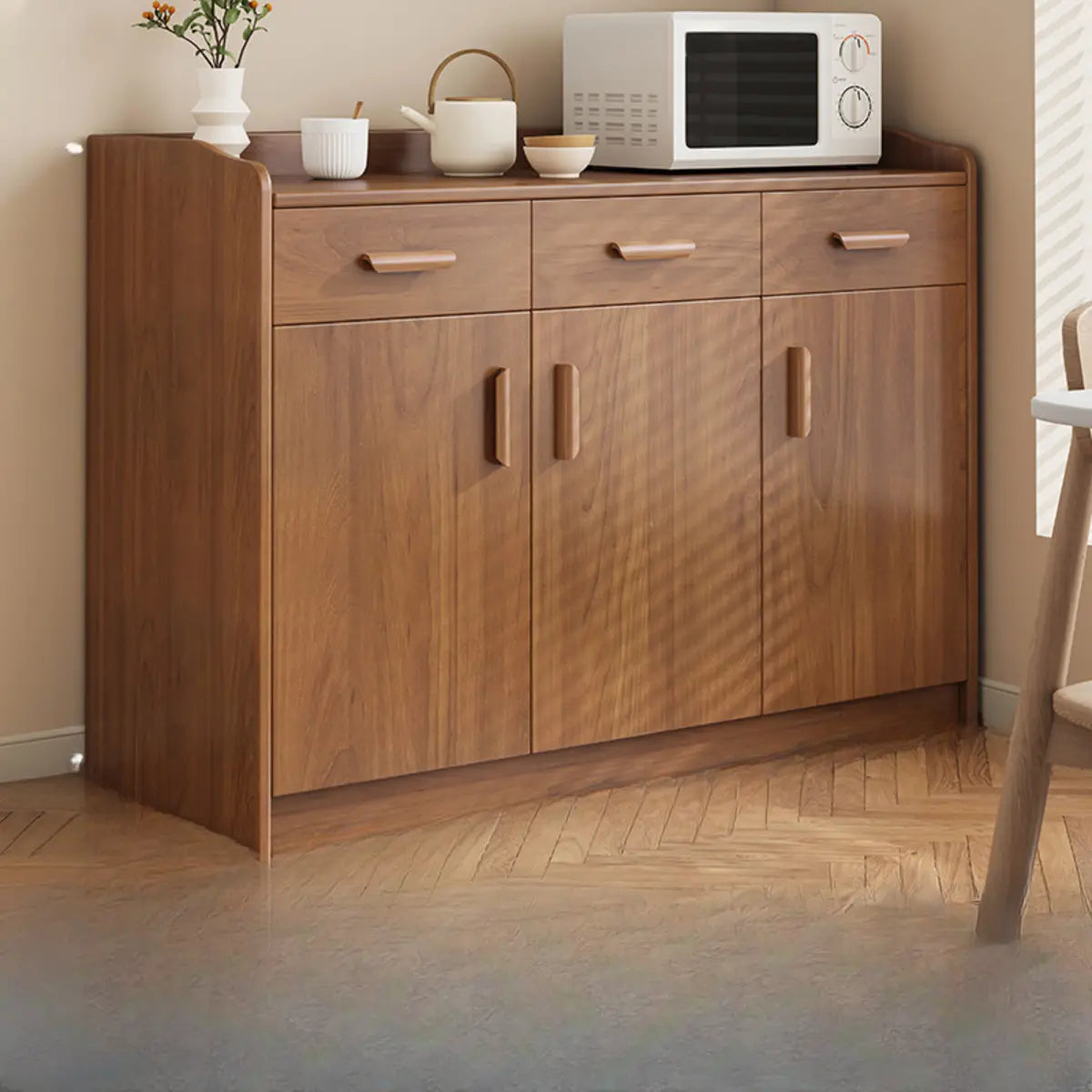 Classic Teak Narrow 3-Drawer Cabinet Storage Buffet Image - 12