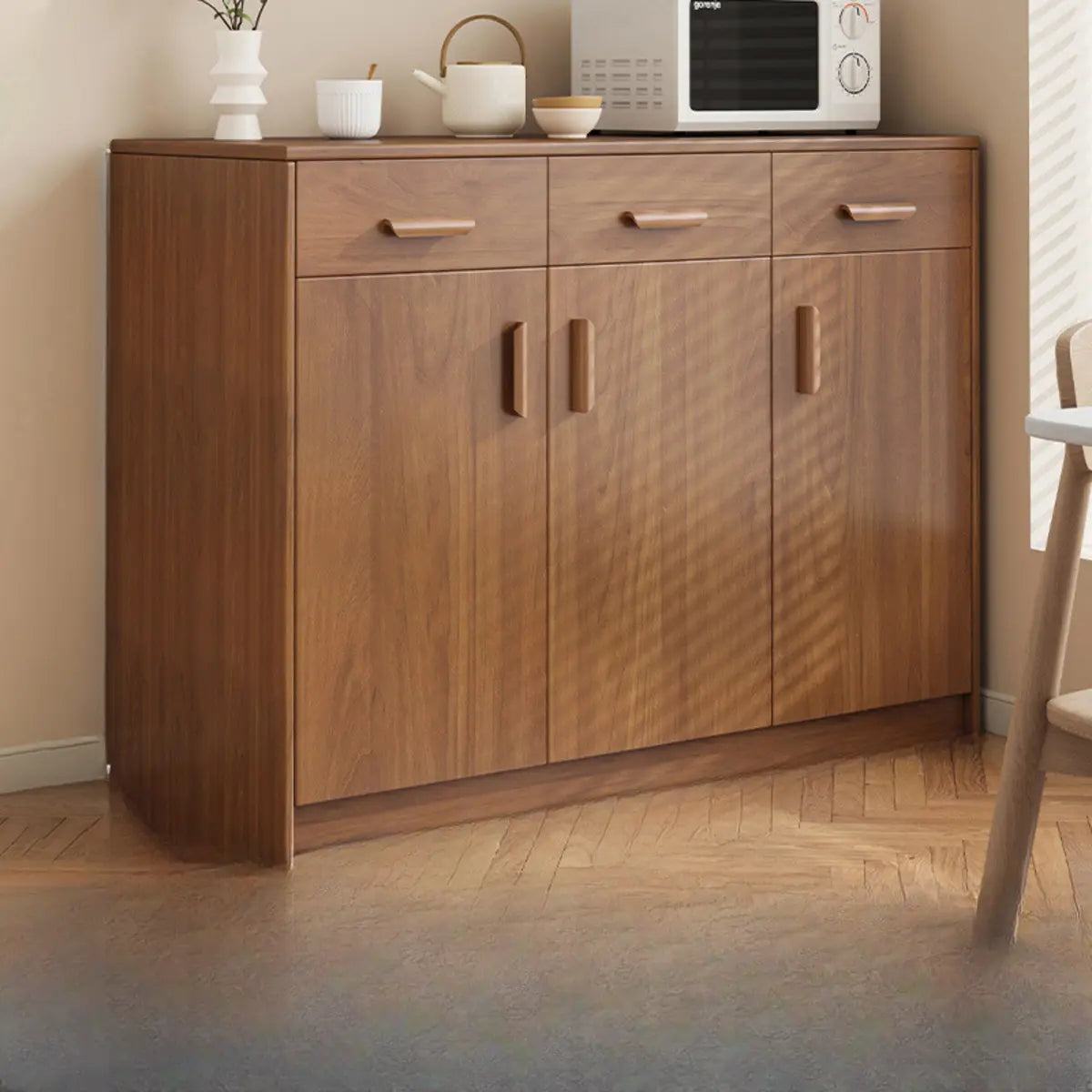 Classic Teak Narrow 3-Drawer Cabinet Storage Buffet Image - 13