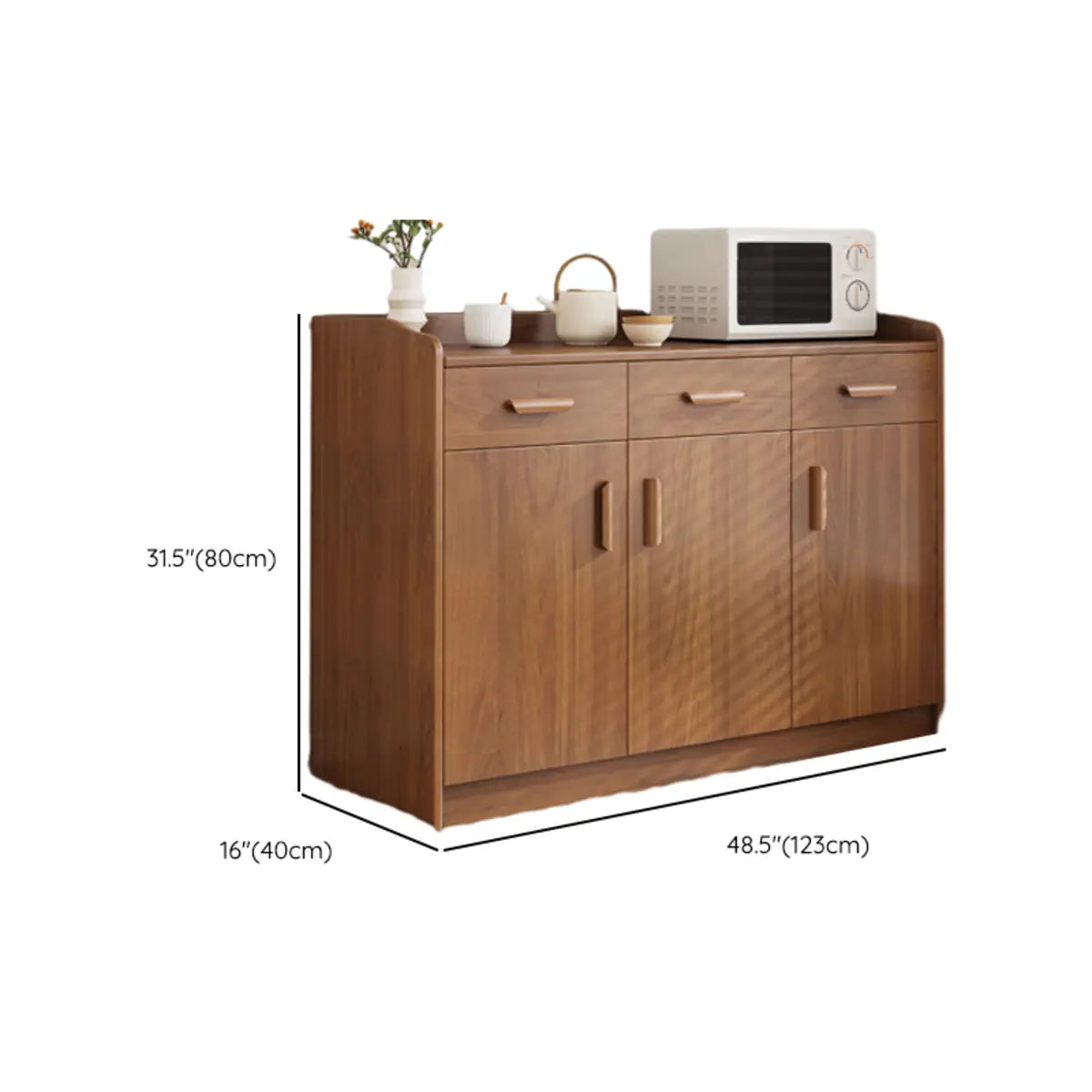 Classic Teak Narrow 3-Drawer Cabinet Storage Buffet Image - 31