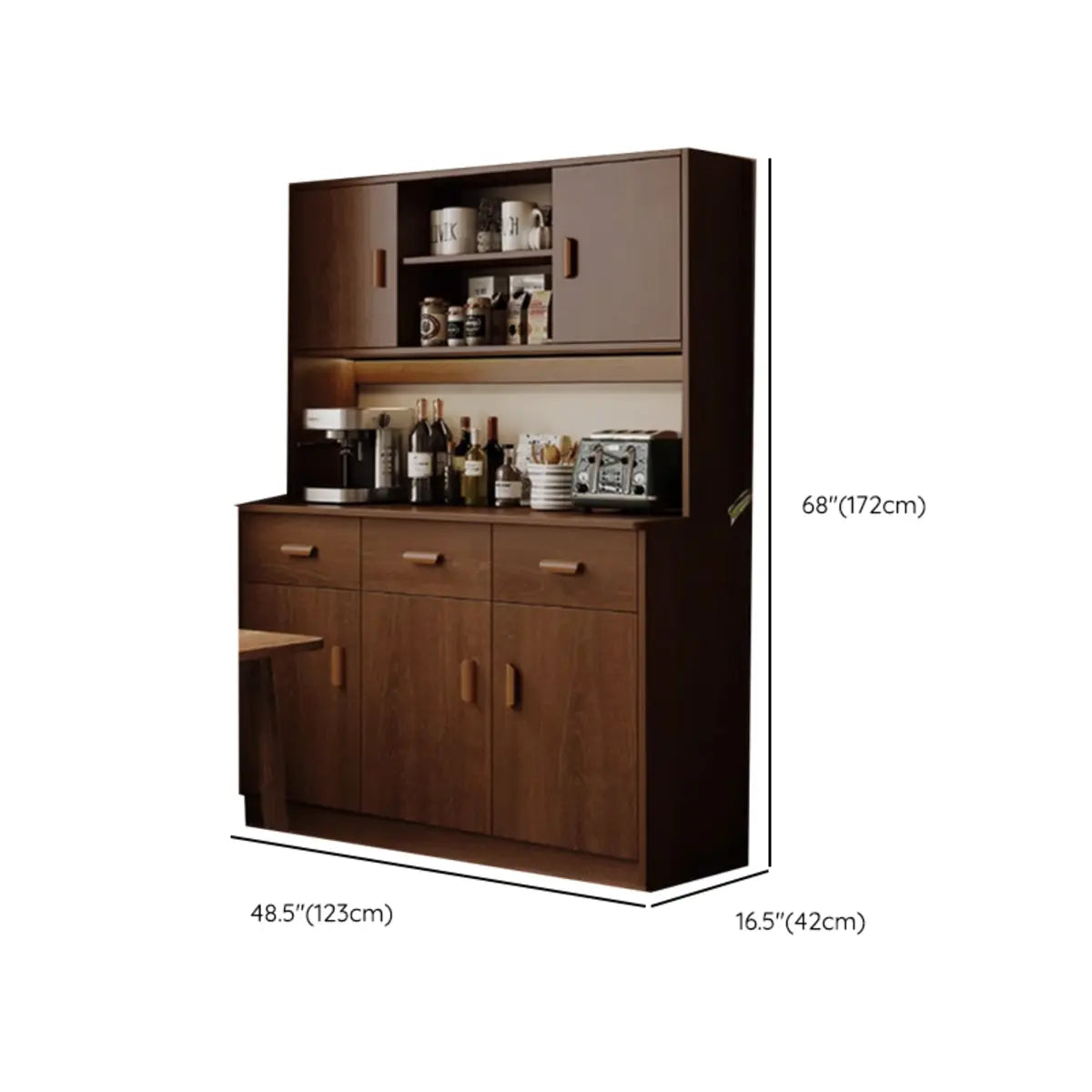 Classic Teak Narrow 3-Drawer Cabinet Storage Buffet Image - 38