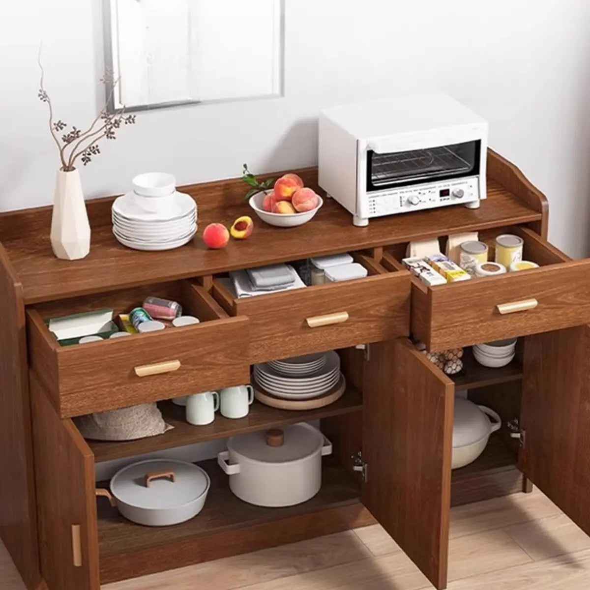 Classic Teak Narrow 3-Drawer Cabinet Storage Buffet Image - 6