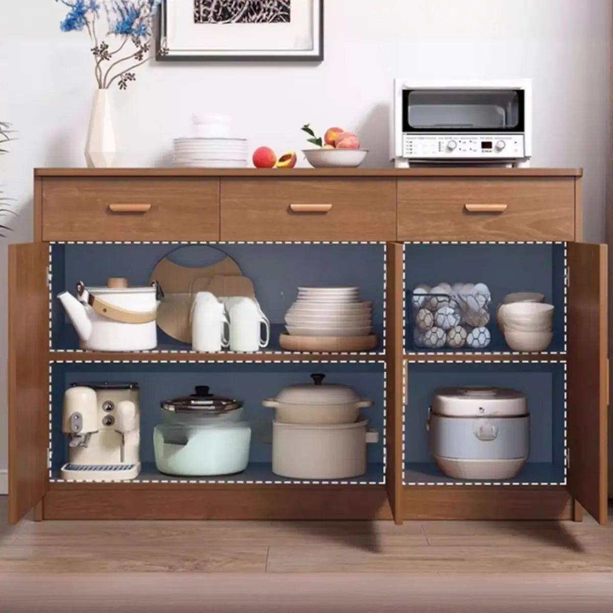 Classic Teak Narrow 3-Drawer Cabinet Storage Buffet Image - 8