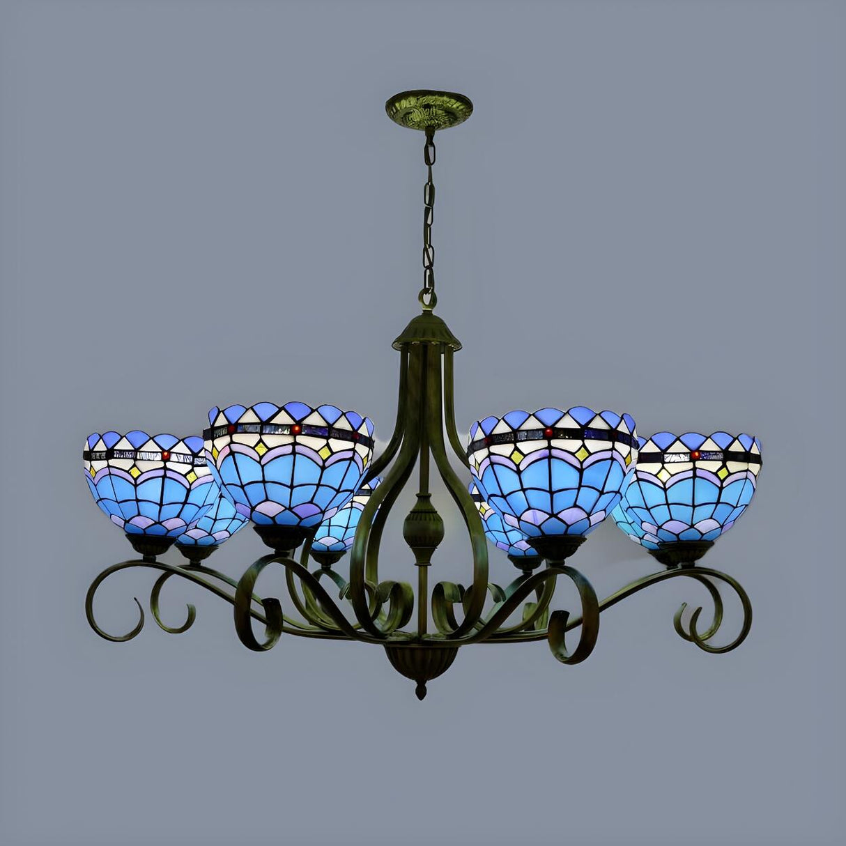 Classic Tiffany Blue Stained Glass Dome Chandelier Image - 3
