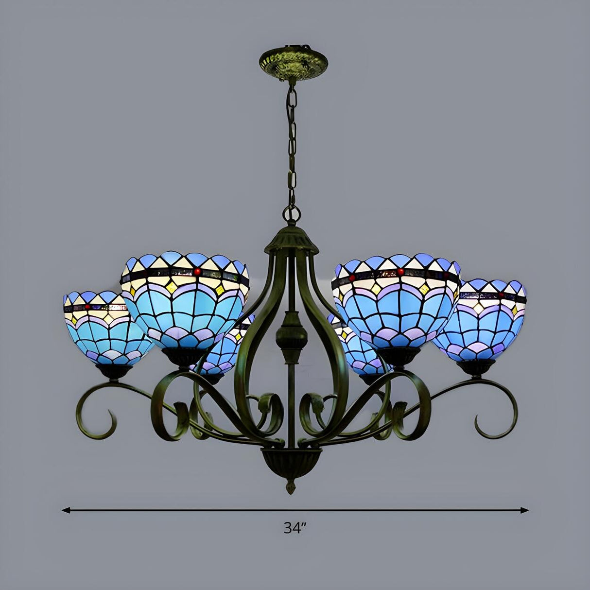 Classic Tiffany Blue Stained Glass Dome Chandelier Image - 6