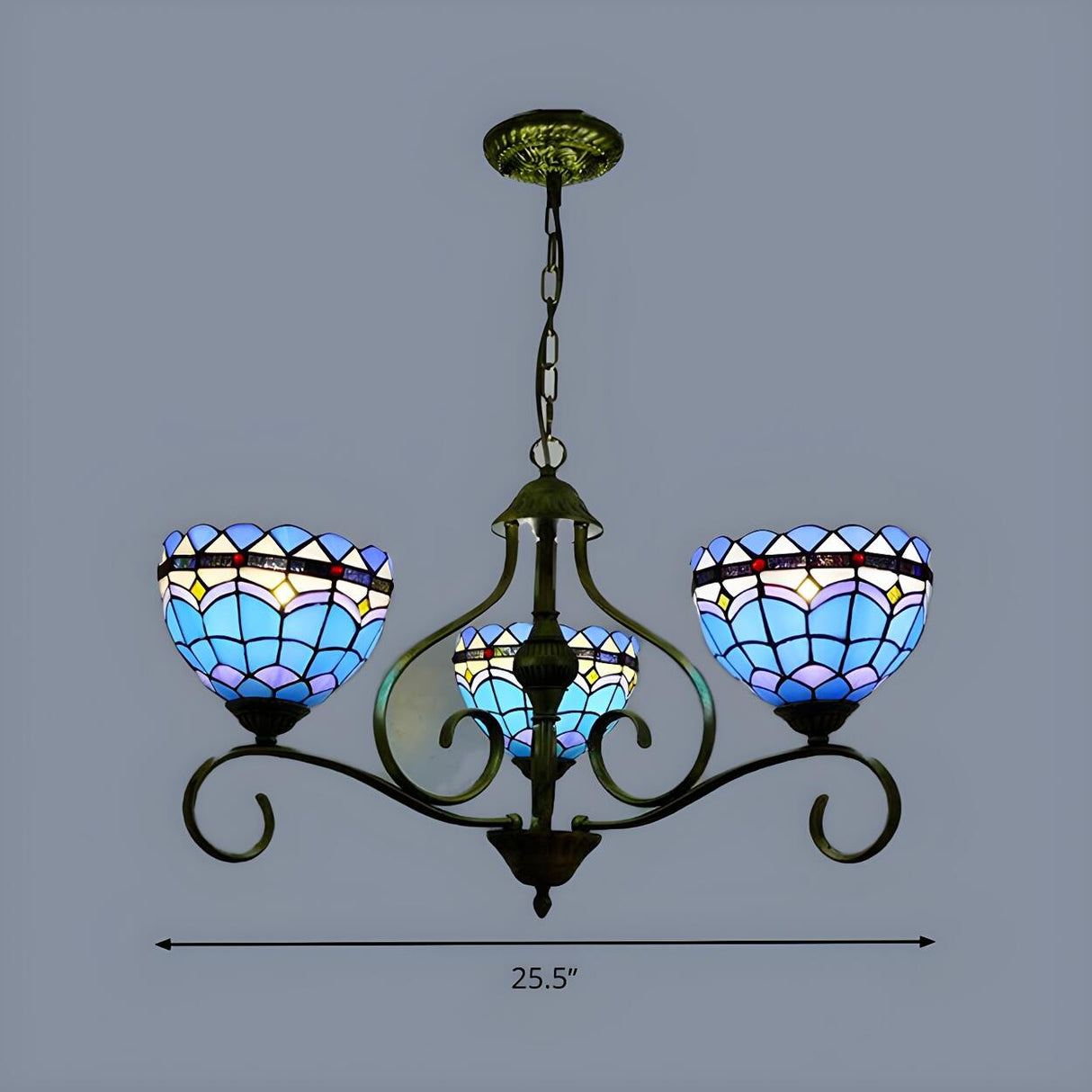 Classic Tiffany Blue Stained Glass Dome Chandelier Image - 7