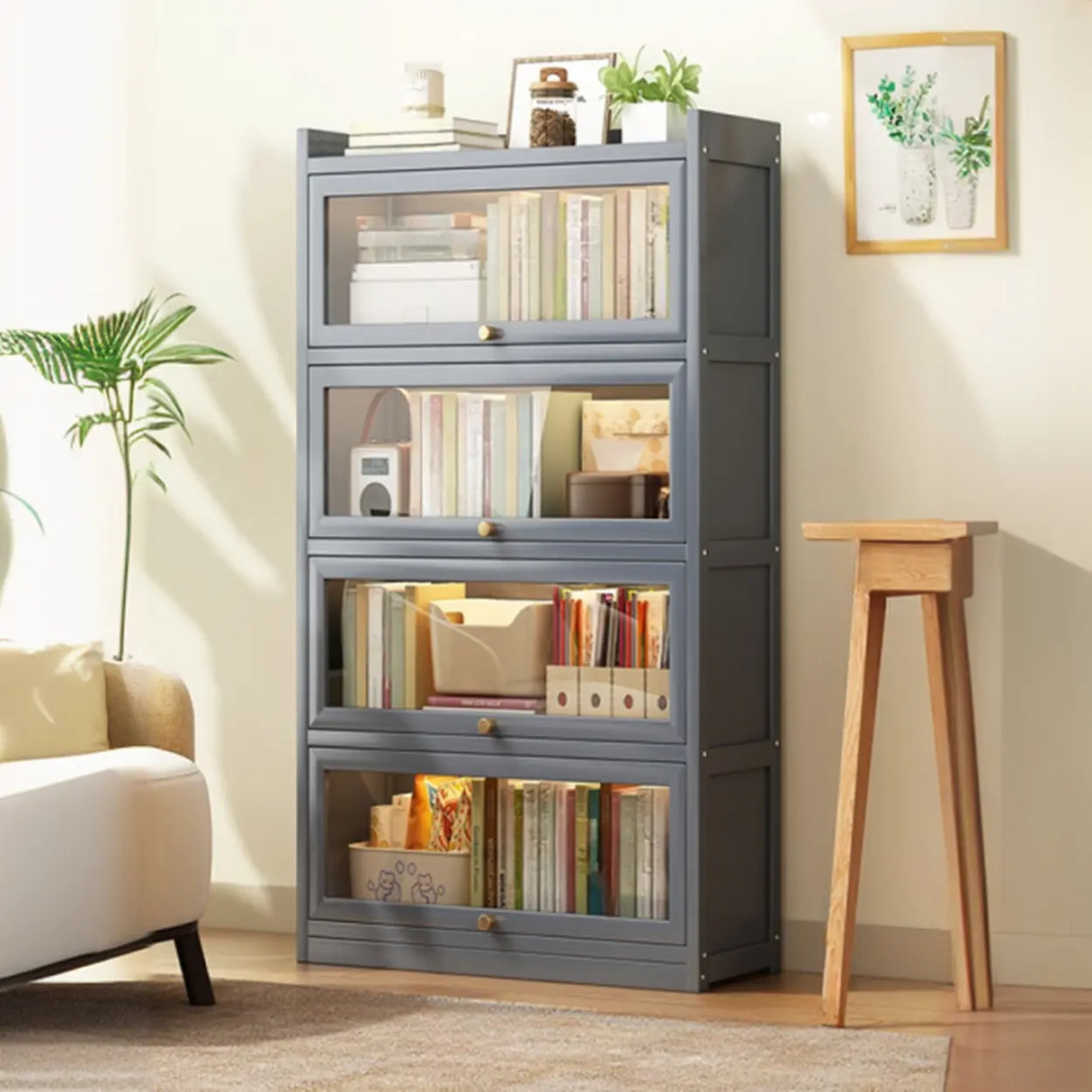 Classic Vertical Cabinet Closed Back Bookcase Brown Image - 10