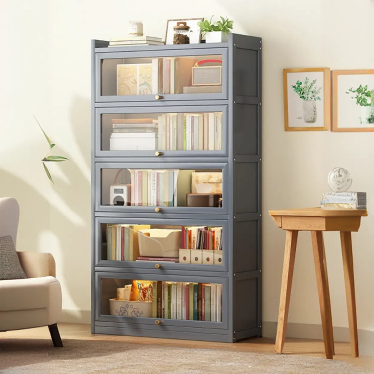 Classic Vertical Cabinet Closed Back Bookcase Brown Image - 2