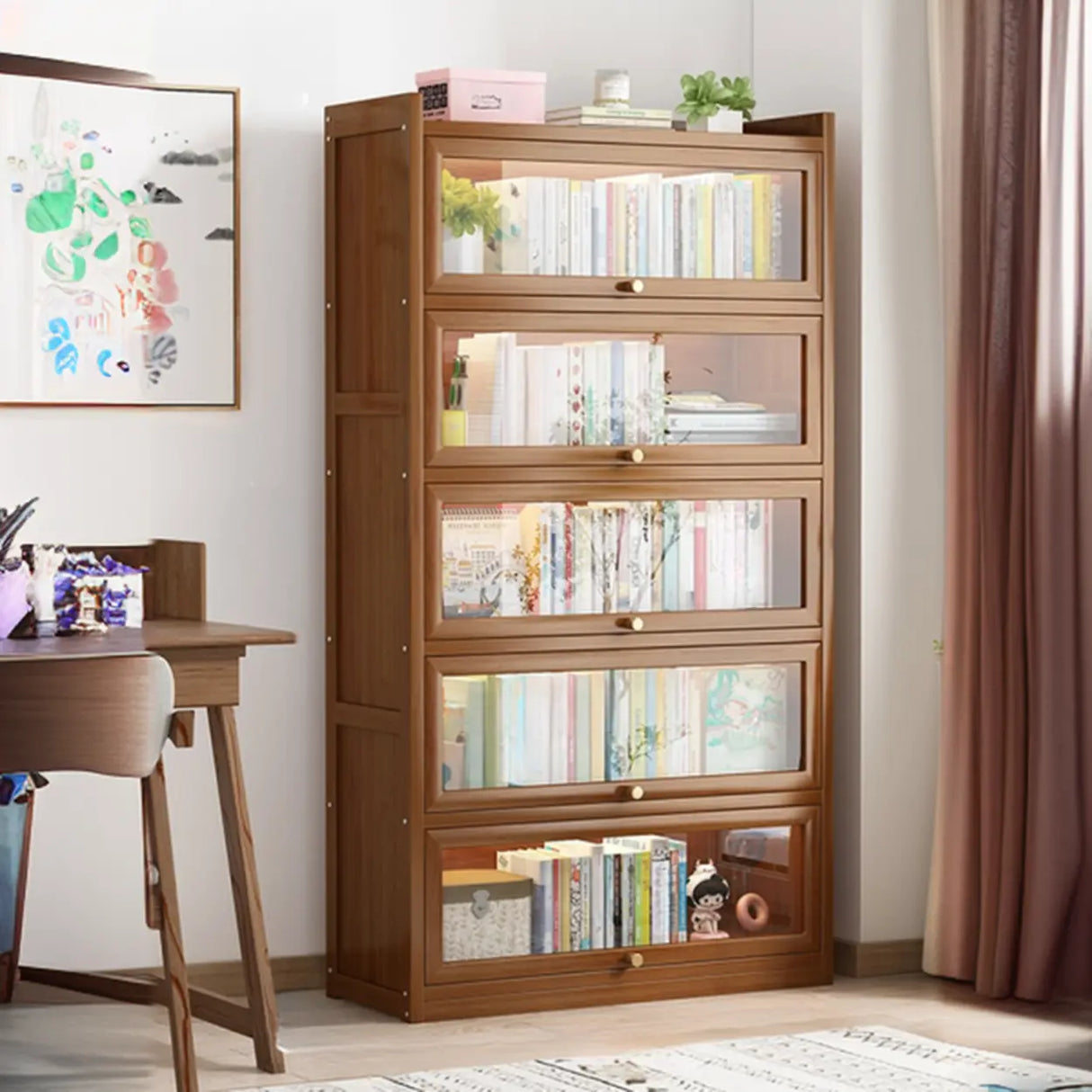 Classic Vertical Cabinet Closed Back Bookcase Brown Image - 23
