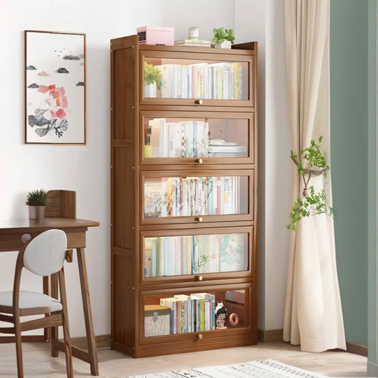 Classic Vertical Cabinet Closed Back Bookcase Brown Image - 24