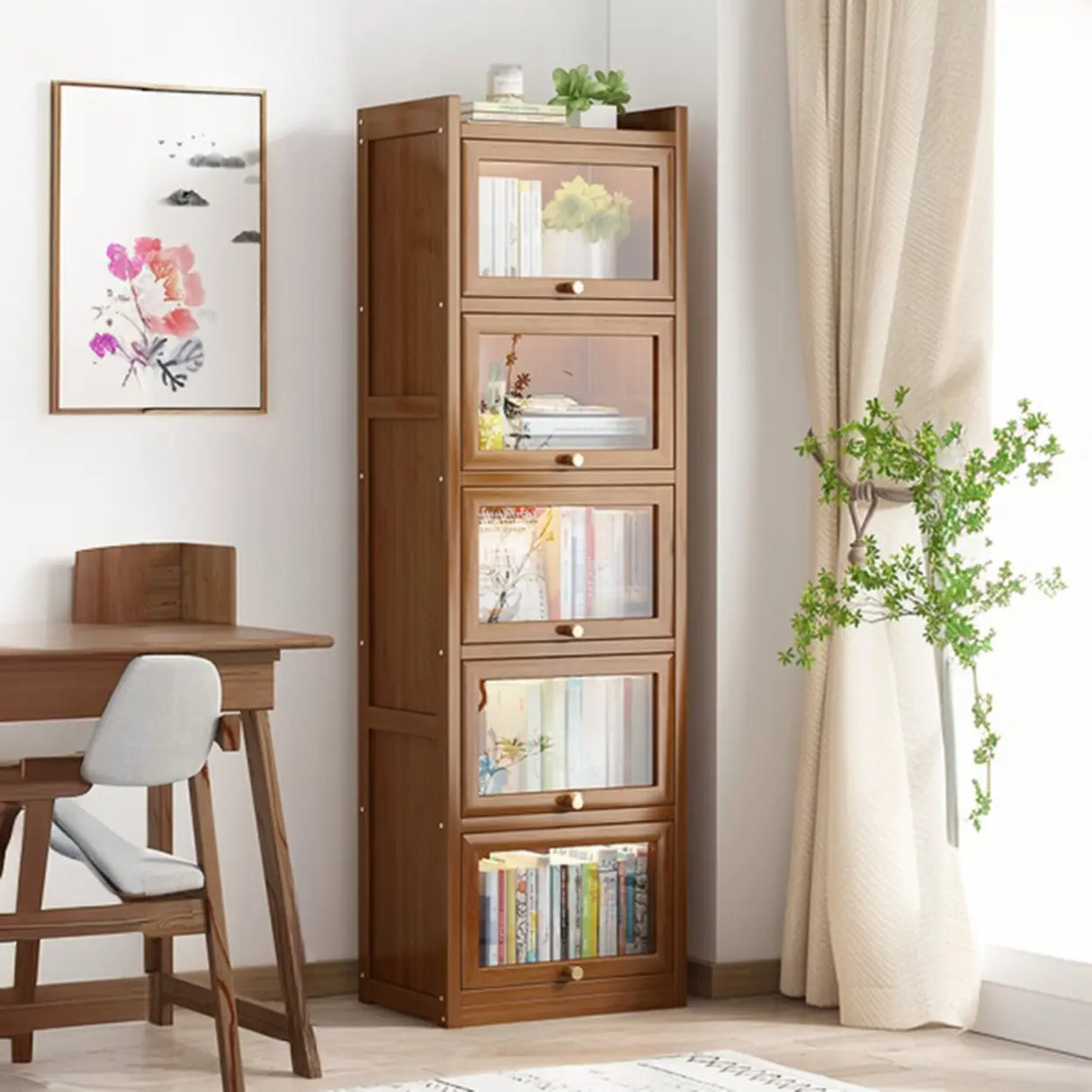 Classic Vertical Cabinet Closed Back Bookcase Brown Image - 25