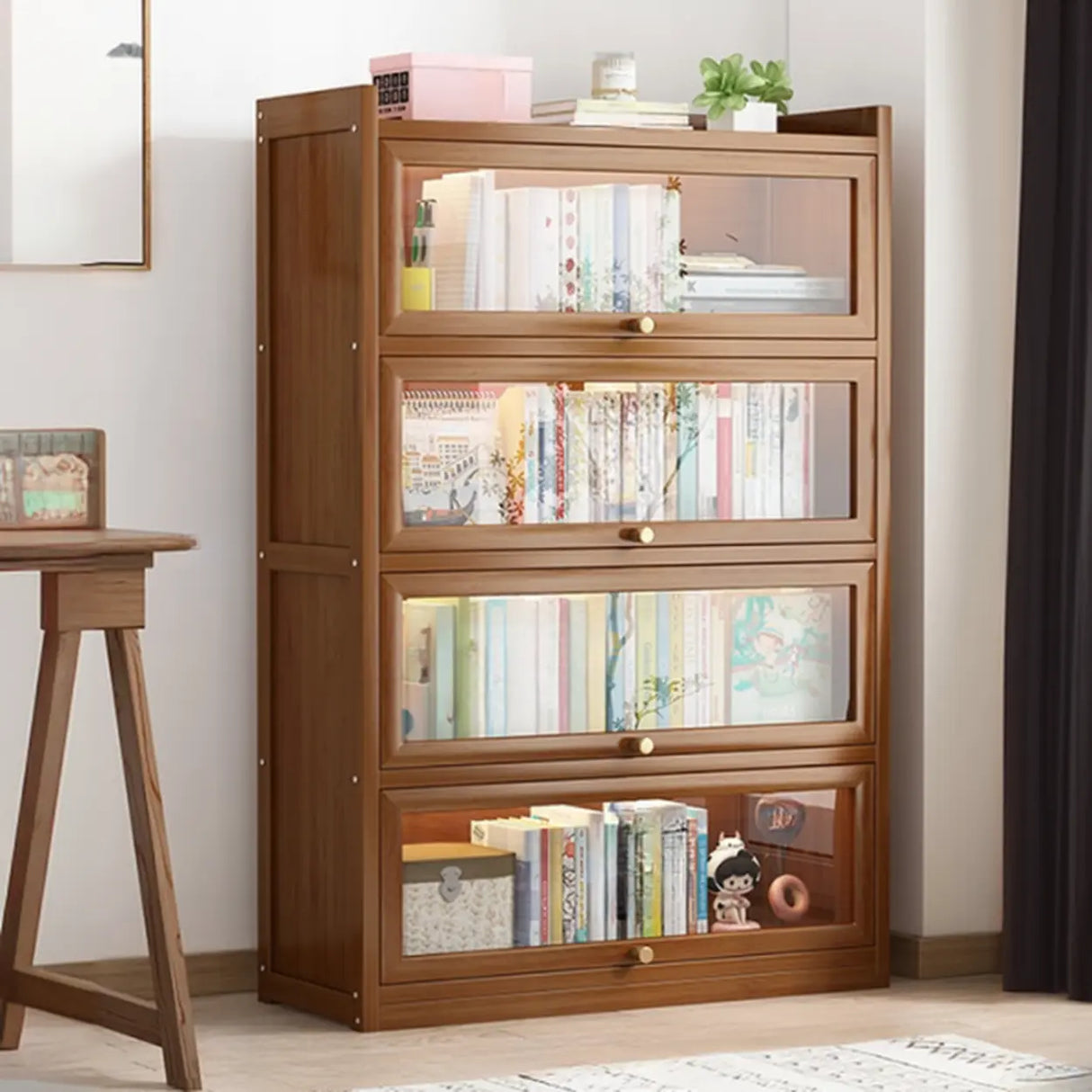 Classic Vertical Cabinet Closed Back Bookcase Brown Image - 26