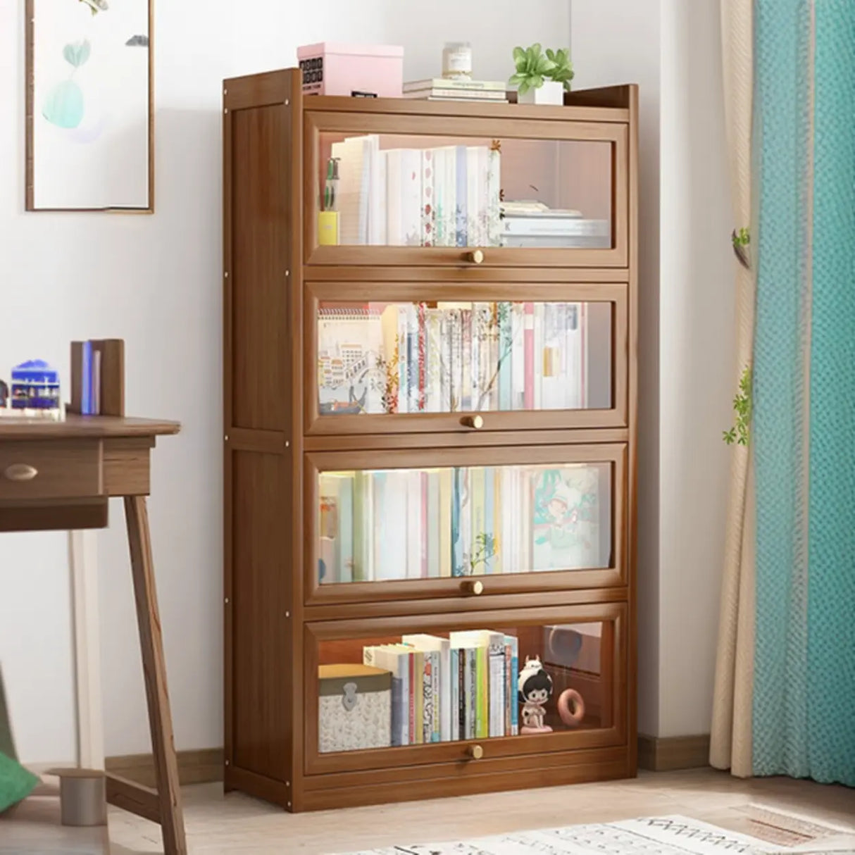 Classic Vertical Cabinet Closed Back Bookcase Brown Image - 27