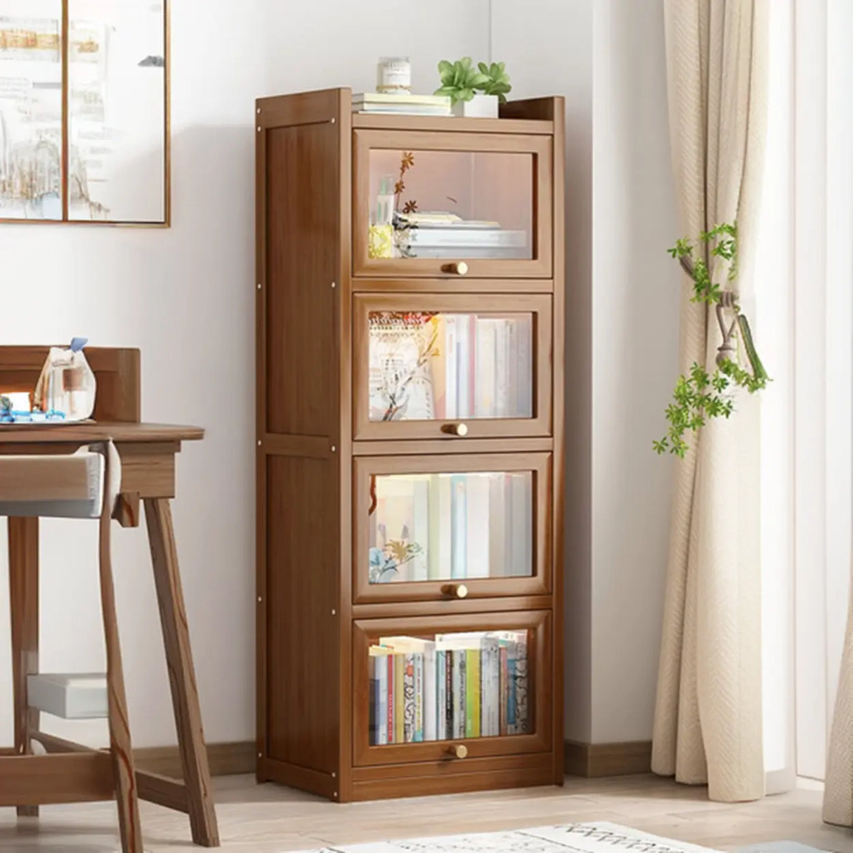 Classic Vertical Cabinet Closed Back Bookcase Brown Image - 28