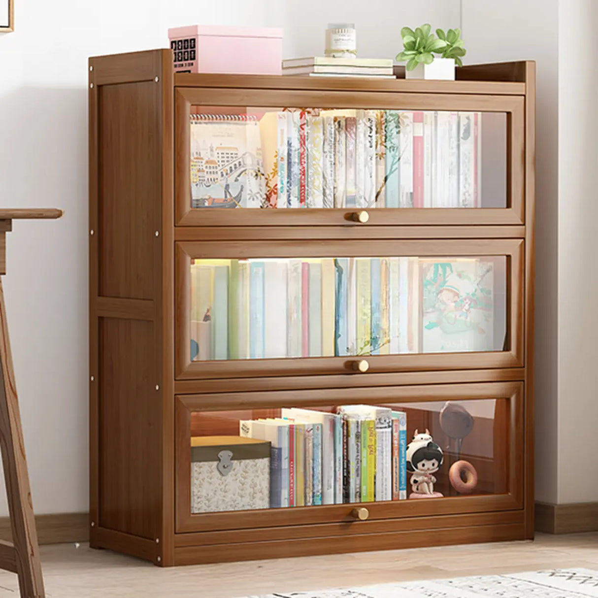 Classic Vertical Cabinet Closed Back Bookcase Brown Image - 29