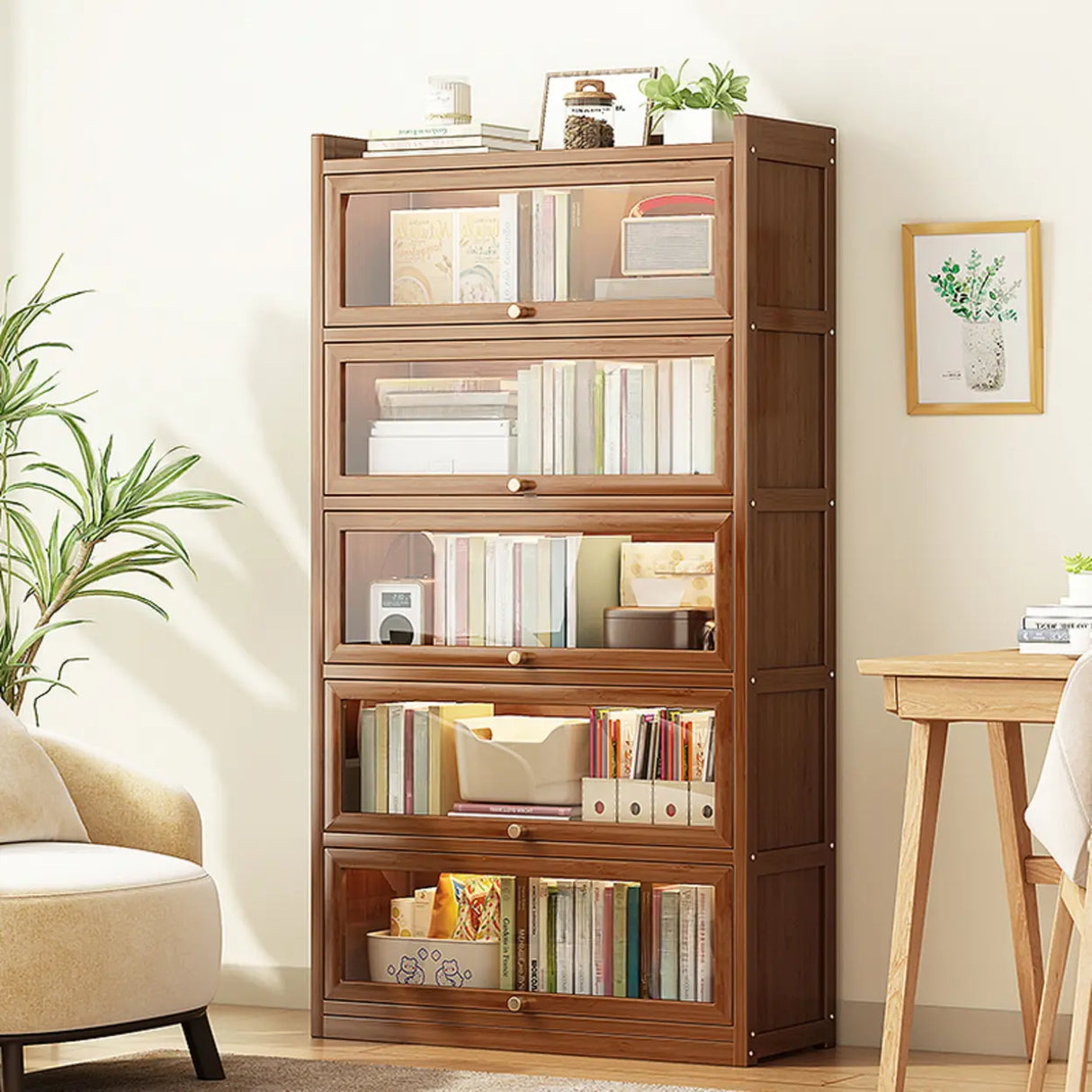 Classic Vertical Cabinet Closed Back Bookcase Brown Image - 3