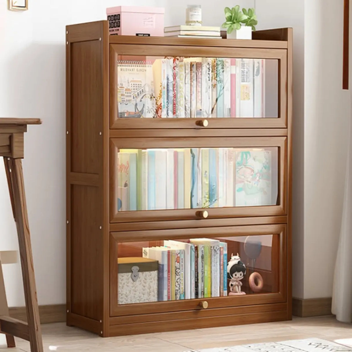 Classic Vertical Cabinet Closed Back Bookcase Brown Image - 30