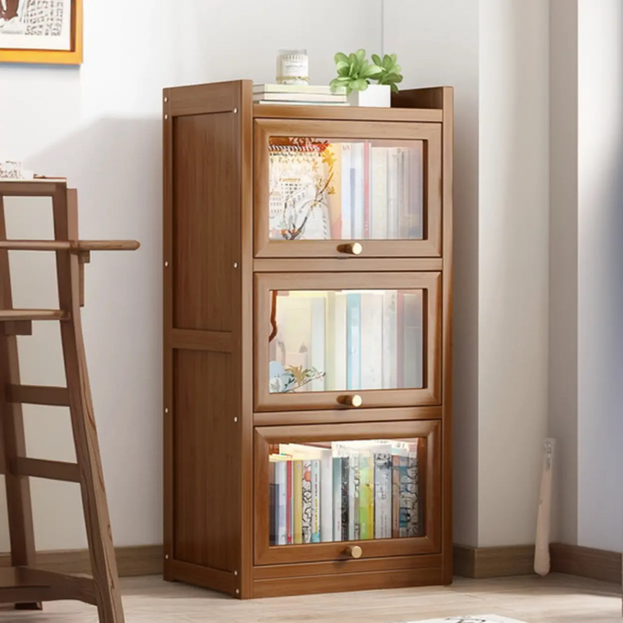 Classic Vertical Cabinet Closed Back Bookcase Brown Image - 32