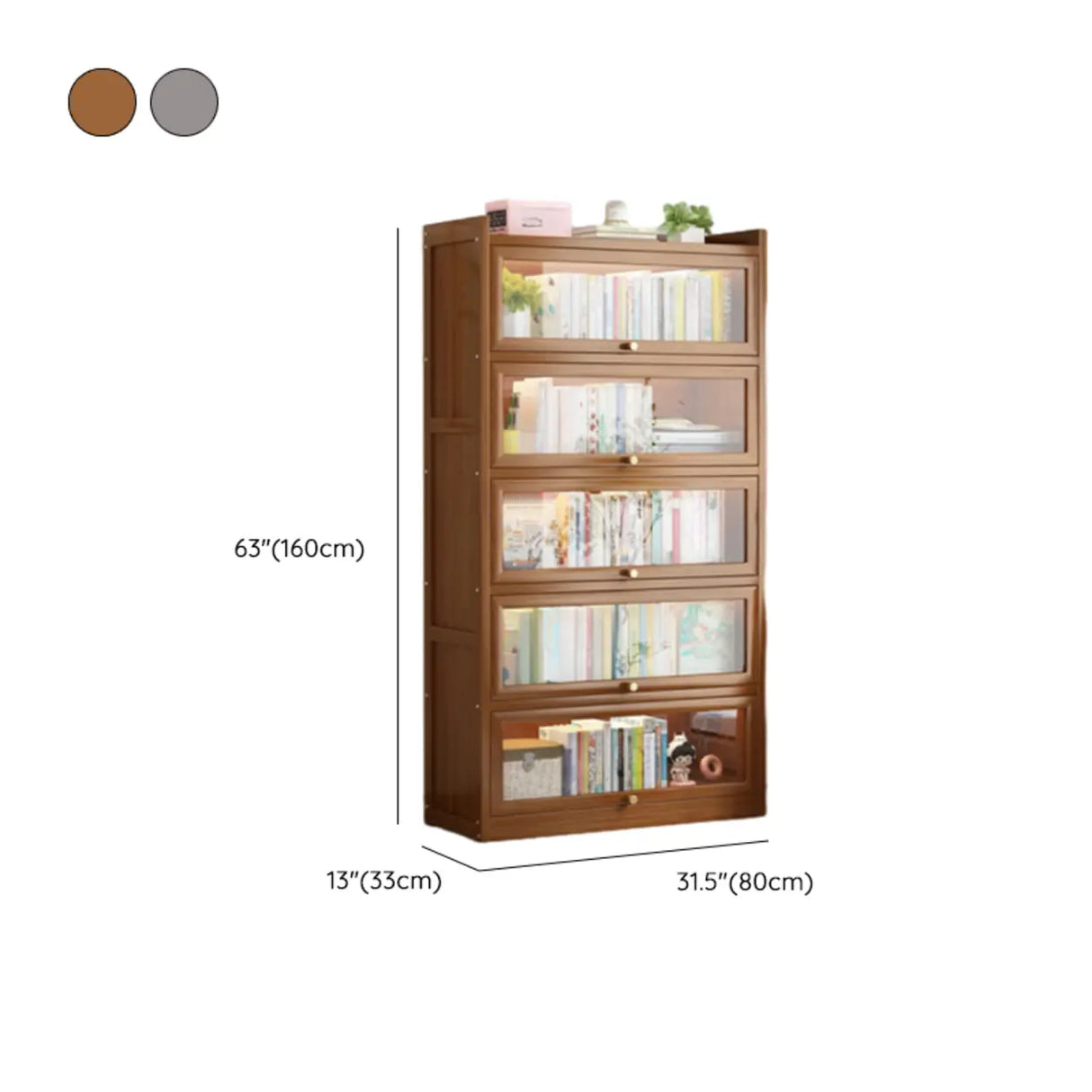 Classic Vertical Cabinet Closed Back Bookcase Brown Image - 52