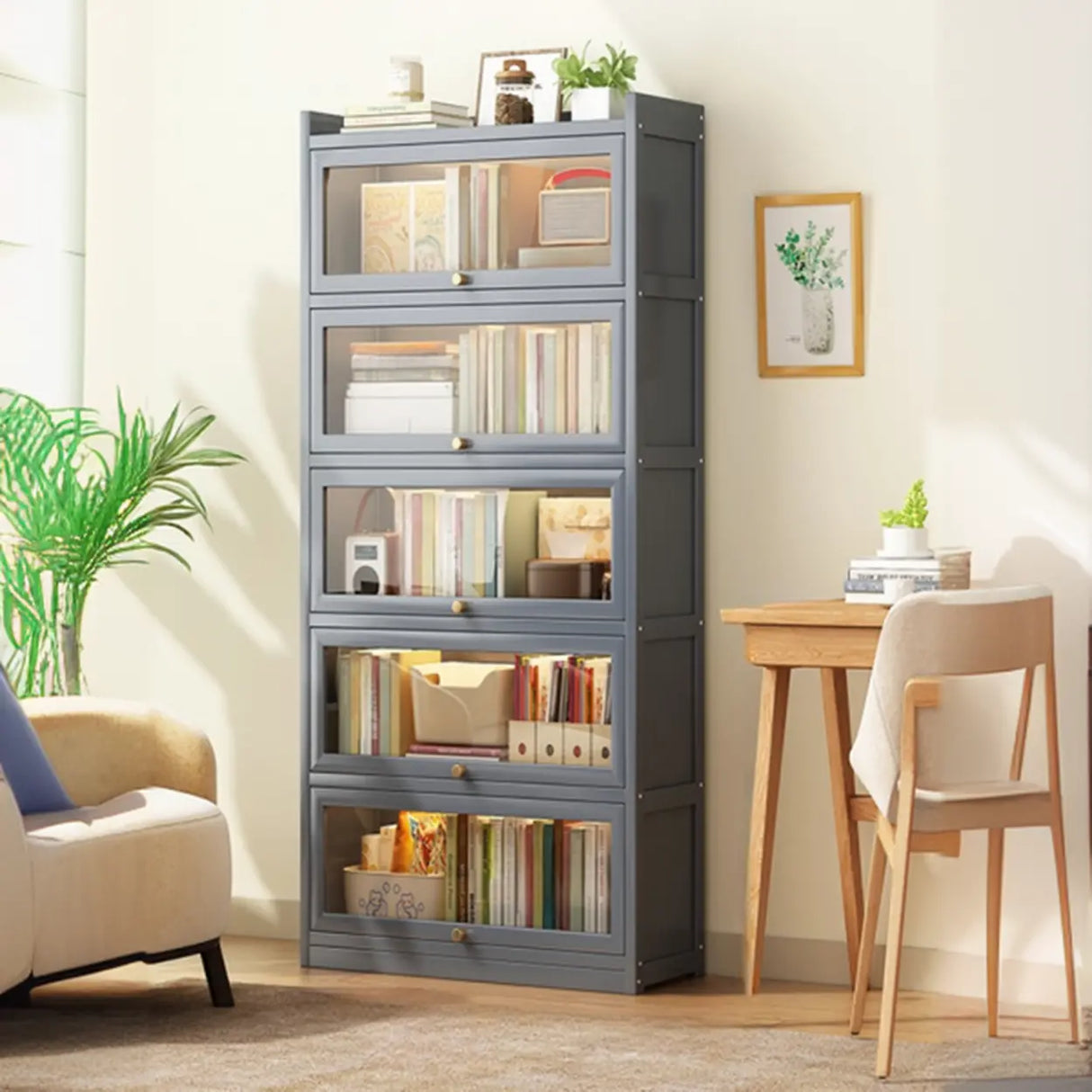 Classic Vertical Cabinet Closed Back Bookcase Brown Image - 4