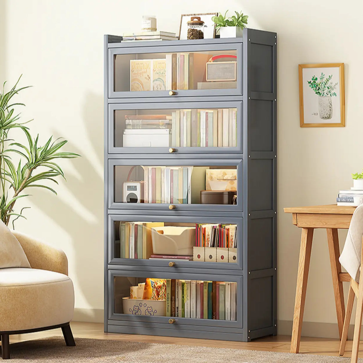 Classic Vertical Cabinet Closed Back Bookcase Brown Image - 5